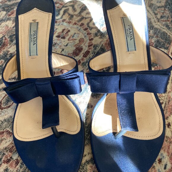 Prada Blue Satin Fuoco Bow Thong Sandals Size 39 - Picture 8 of 8